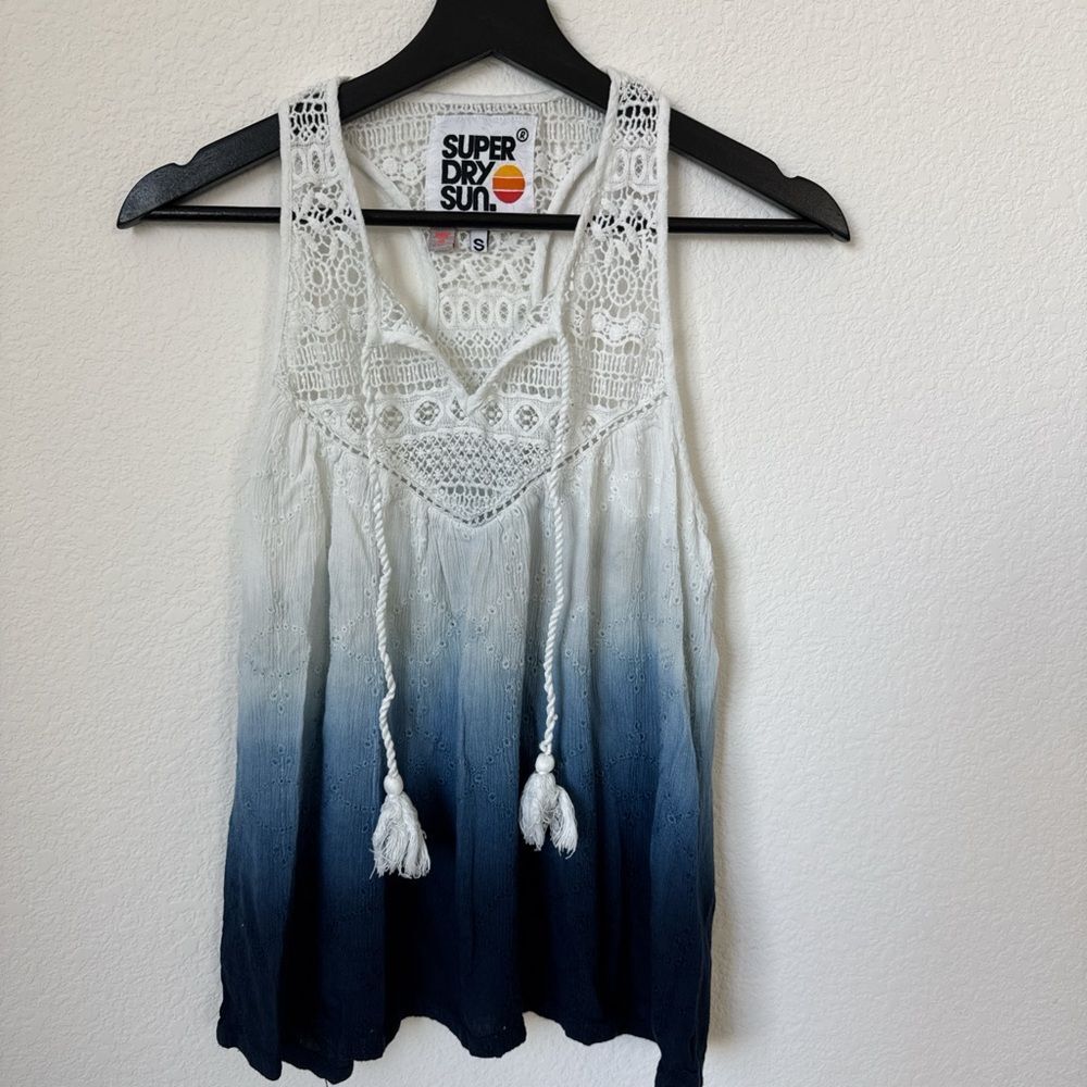 Superdry Women's Ombre Crochet Detail Tank Top, Y2K, Boho size small